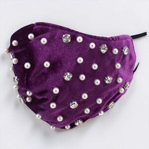 Purple Velvet Pearl & Crystal Mask | Rhinestone Embellished Mask NWT